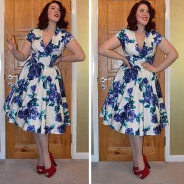 Pinup couture birdie dress blue roses size XL