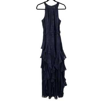 Xscape Evenings dress ruffle metallic gown blue si