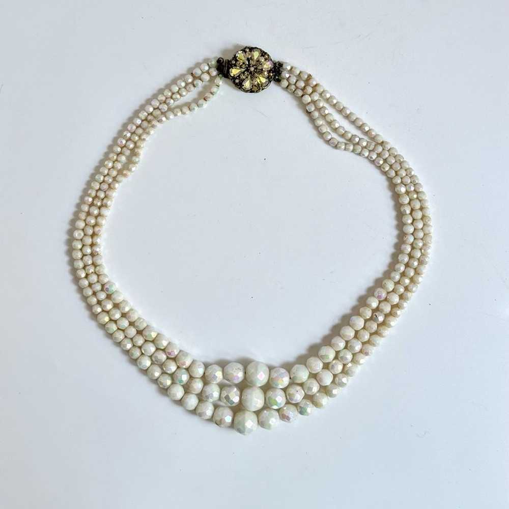 Brand Vintage 80’s White Opalescent 3 Strand Bead… - image 2