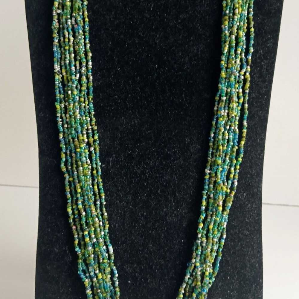 Vintage Green Seed Bead Layered Necklace - image 1