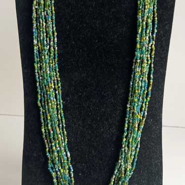 Vintage Green Seed Bead Layered Necklace - image 1