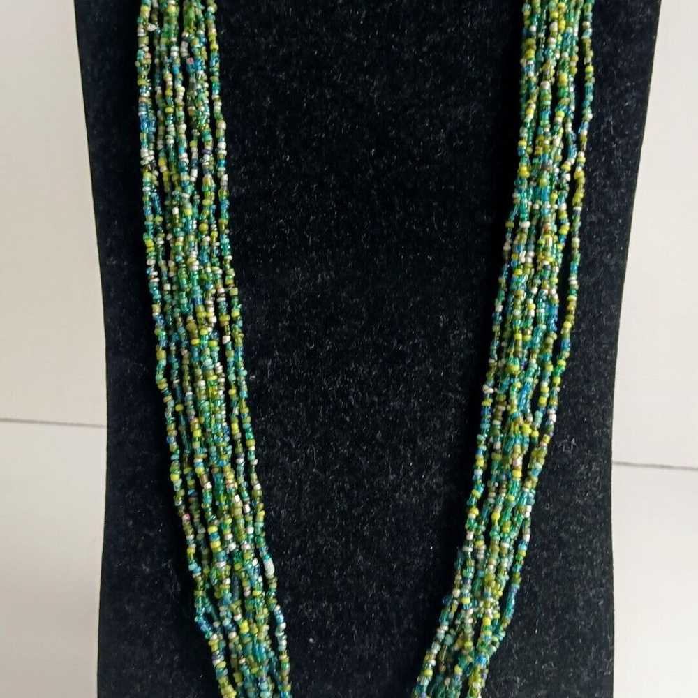 Vintage Green Seed Bead Layered Necklace - image 2