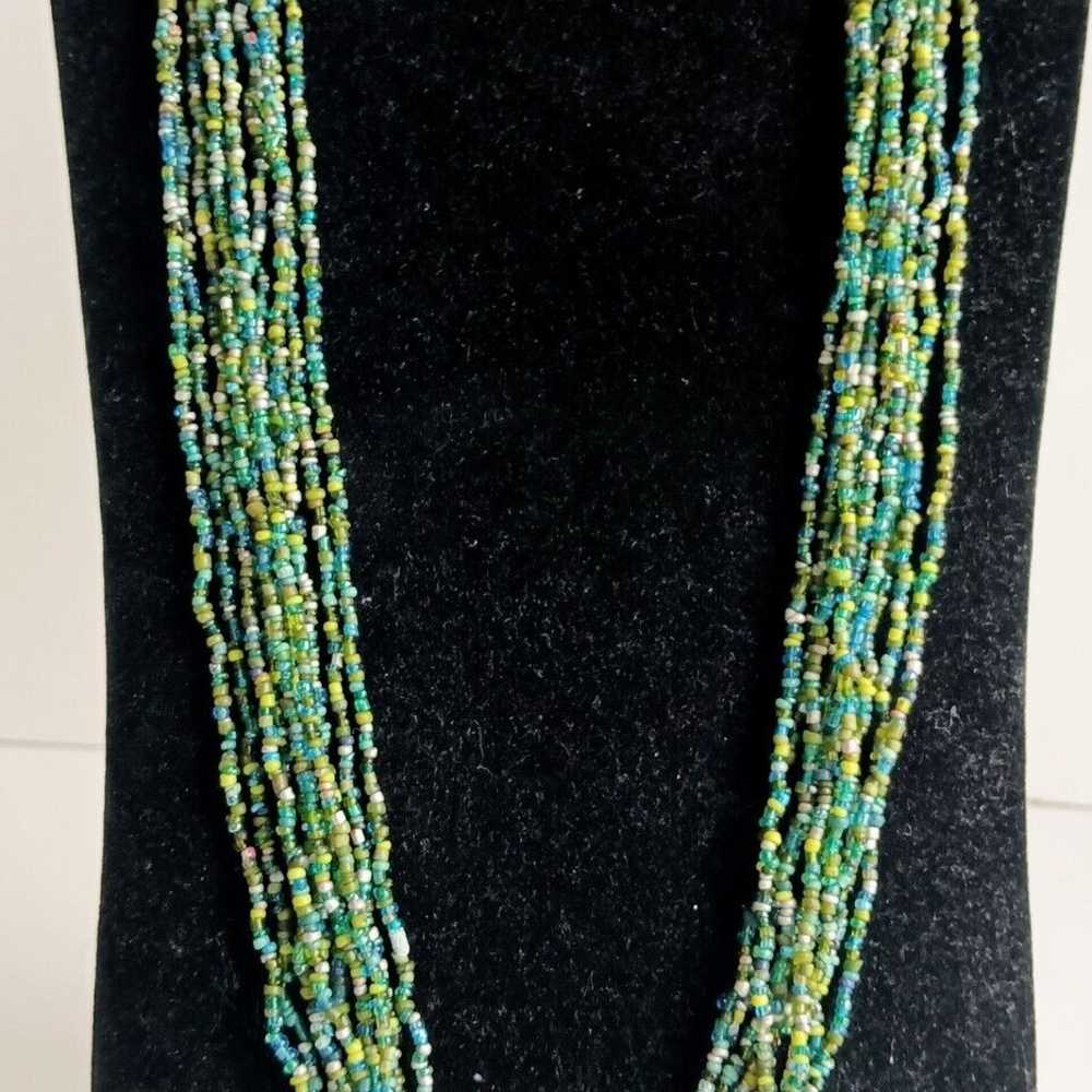 Vintage Green Seed Bead Layered Necklace - image 3