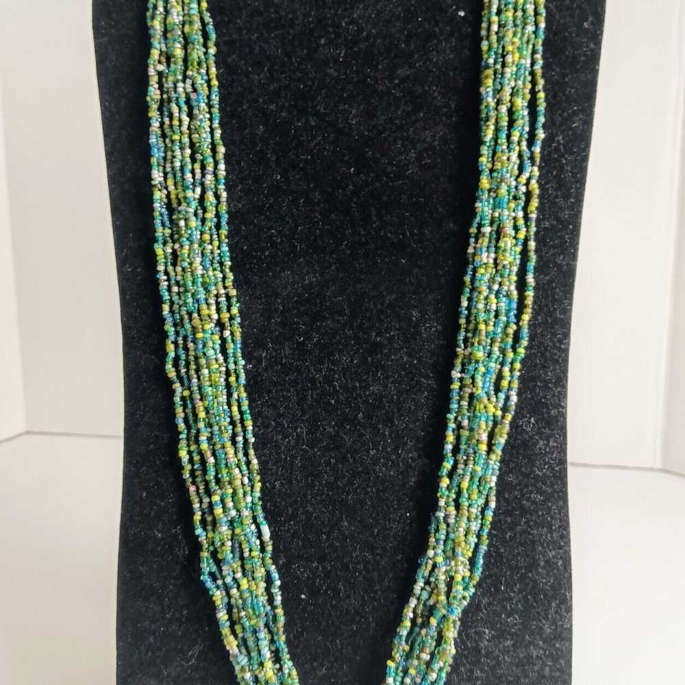 Vintage Green Seed Bead Layered Necklace - image 4