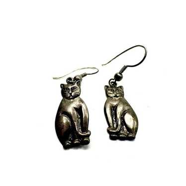 Vintage Sterling Silver Cat Lovers Earrings - image 1