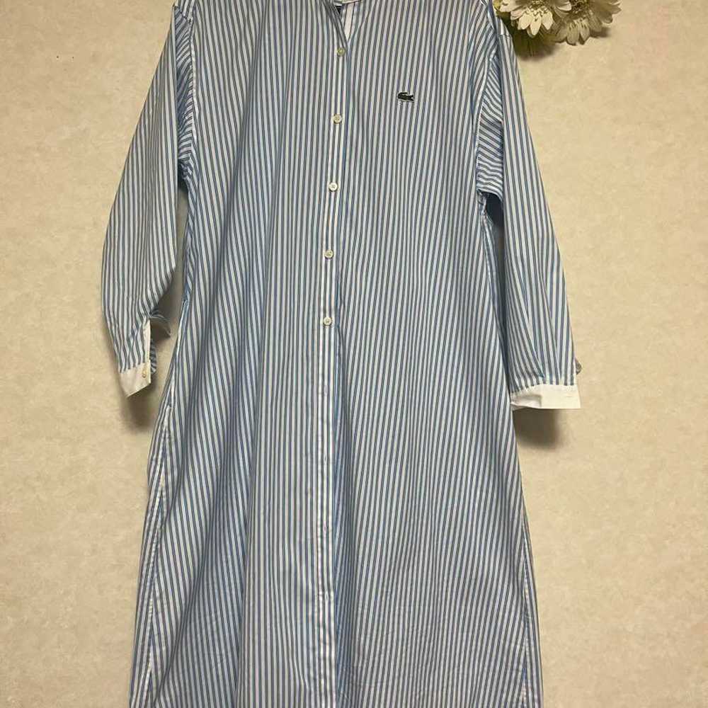 LACOSTE Blue and White Striped Shirt Dress 38 - image 1