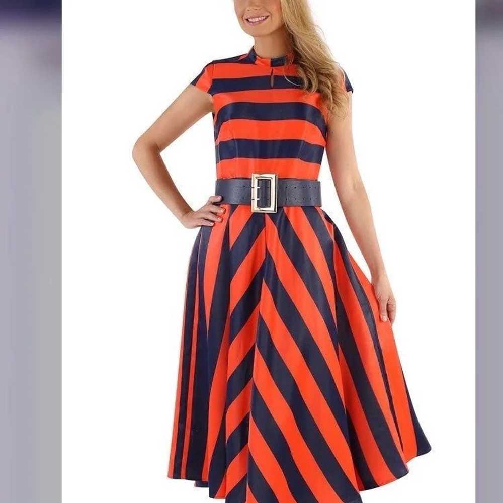 Dress a line belted sundress stripes orange blue … - image 1