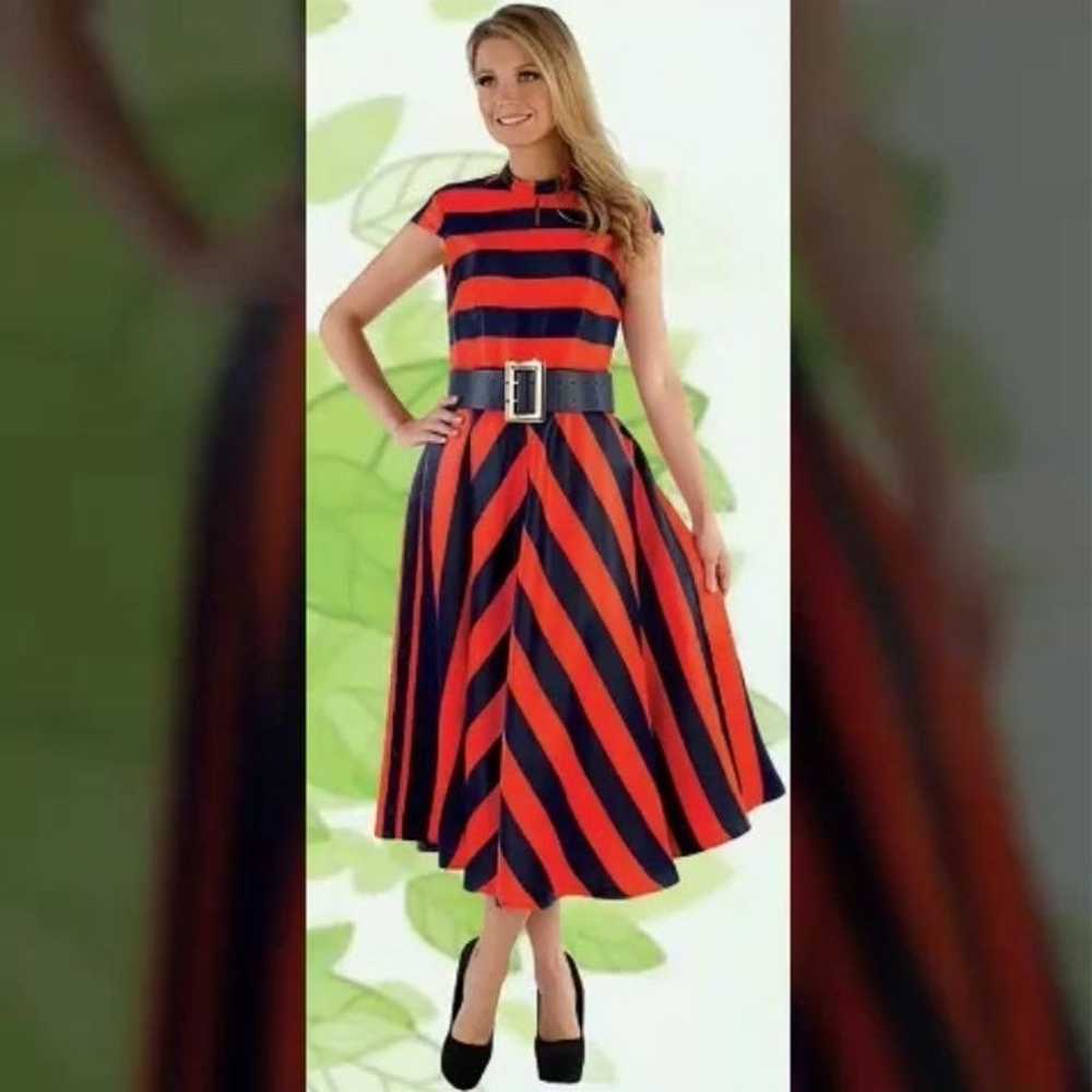 Dress a line belted sundress stripes orange blue … - image 2