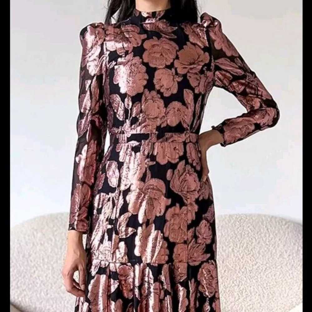 Yumi Kim Midi Dress black Rose Gold Floral Brocad… - image 3