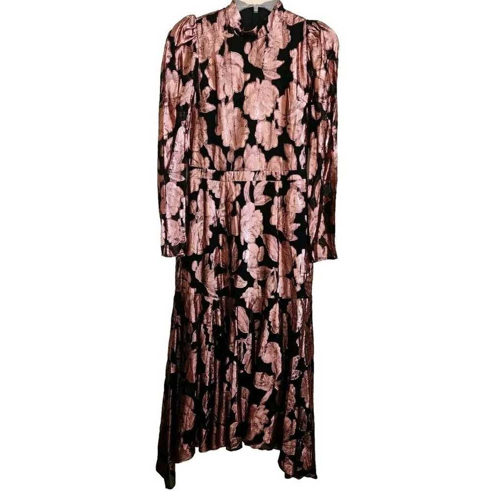 Yumi Kim Midi Dress black Rose Gold Floral Brocad… - image 4