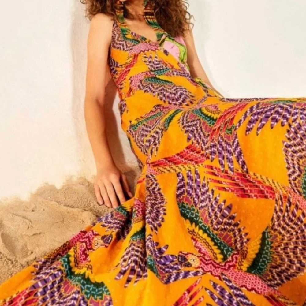 Farm Rio Mixed Pattern Beaded Macaw Midi Dress - image 2