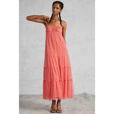 2024 Anthropologie - Maeve Coral Eyelet Hem Flounce Relaxed Fit Dress Size XS