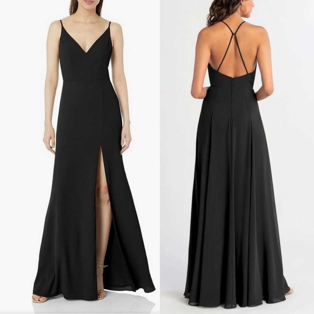 Jenny Yoo Lana Black Crepe Maxi Slit Bridesmaid D… - image 2