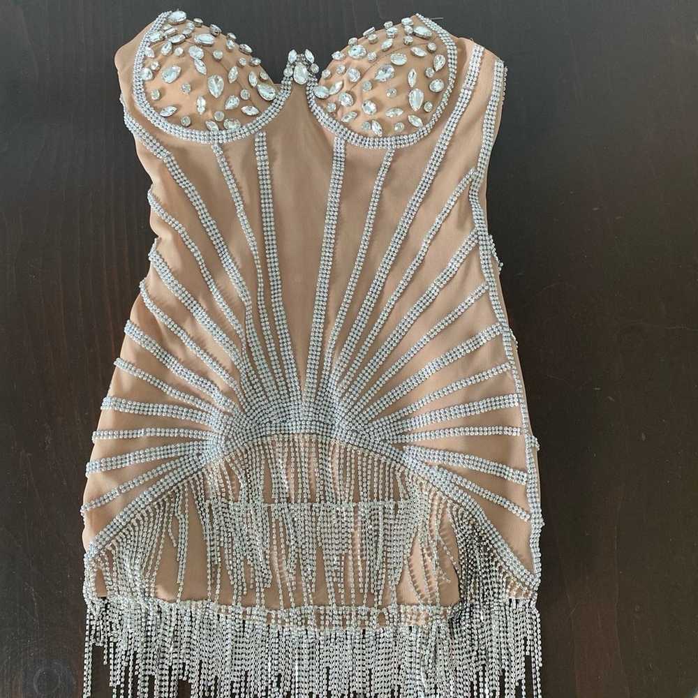 Rhinestone Fringe Illusion Dress - image 1