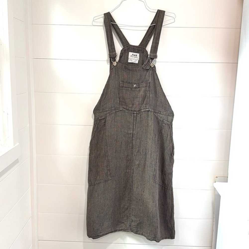 FLAX Vintage Linen Overalls Dress Linen Brown Mid… - image 1