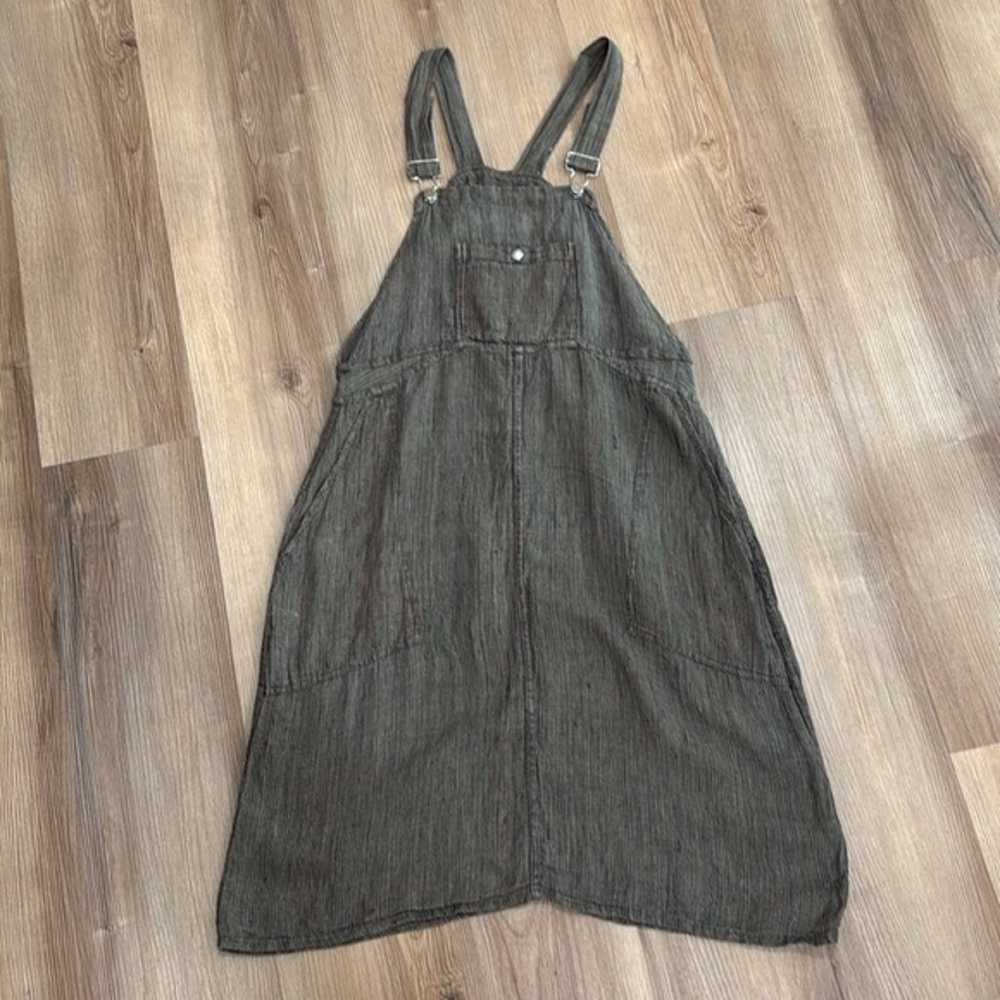 FLAX Vintage Linen Overalls Dress Linen Brown Mid… - image 2