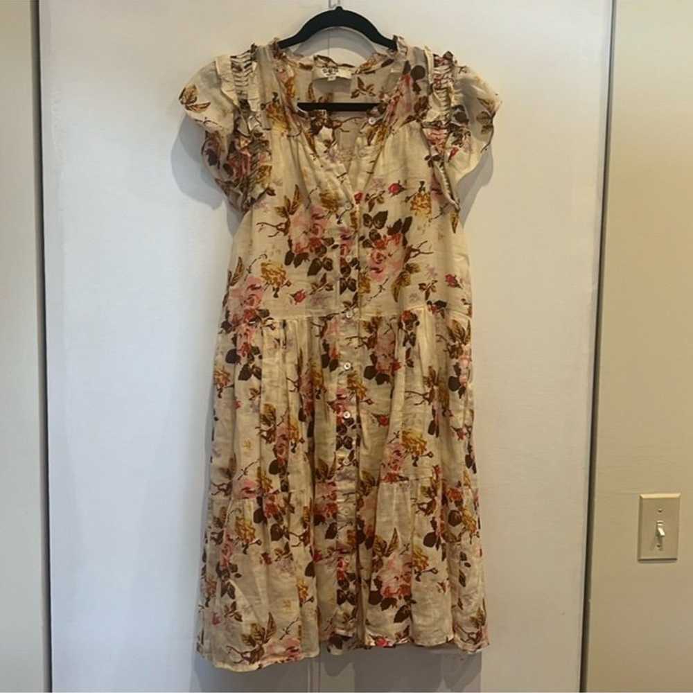 Sea New York Cream Floral Button Up Dress Sz M - image 1