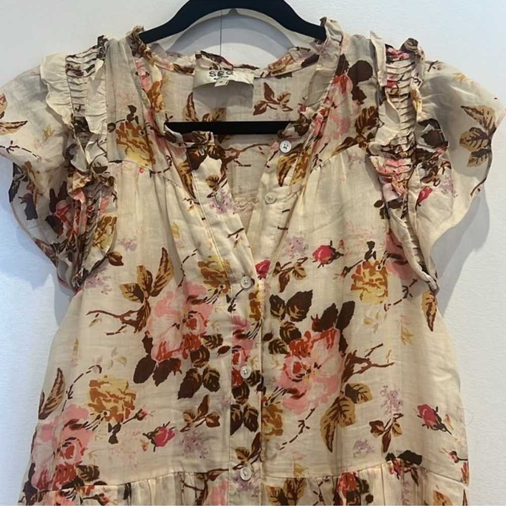 Sea New York Cream Floral Button Up Dress Sz M - image 2