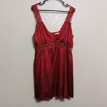 Reformation Red Silk Slip Dress Lace Accents