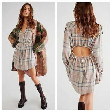 Free People Elai Plaid Shirt Dress L NEW - image 1