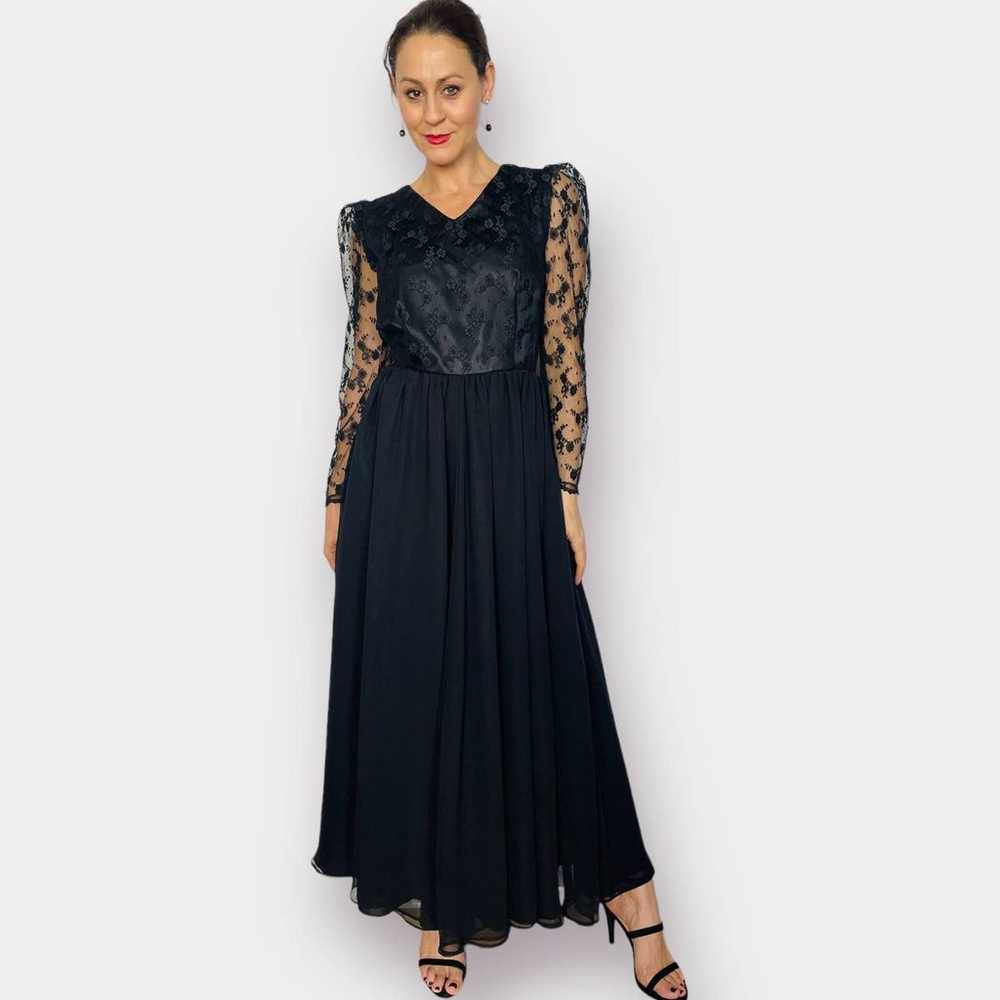 70s Dream Weavers Black Dress with Lace Sleeves - image 1