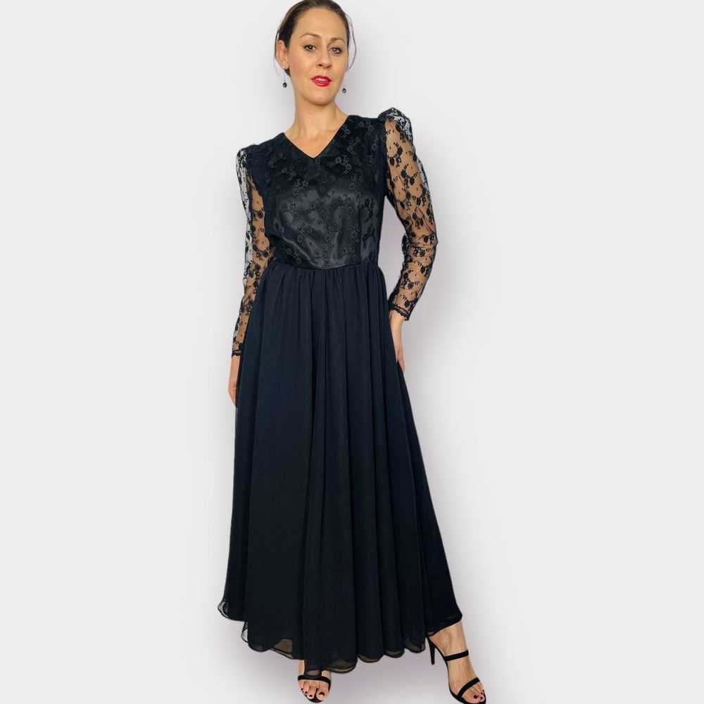 70s Dream Weavers Black Dress with Lace Sleeves - image 2