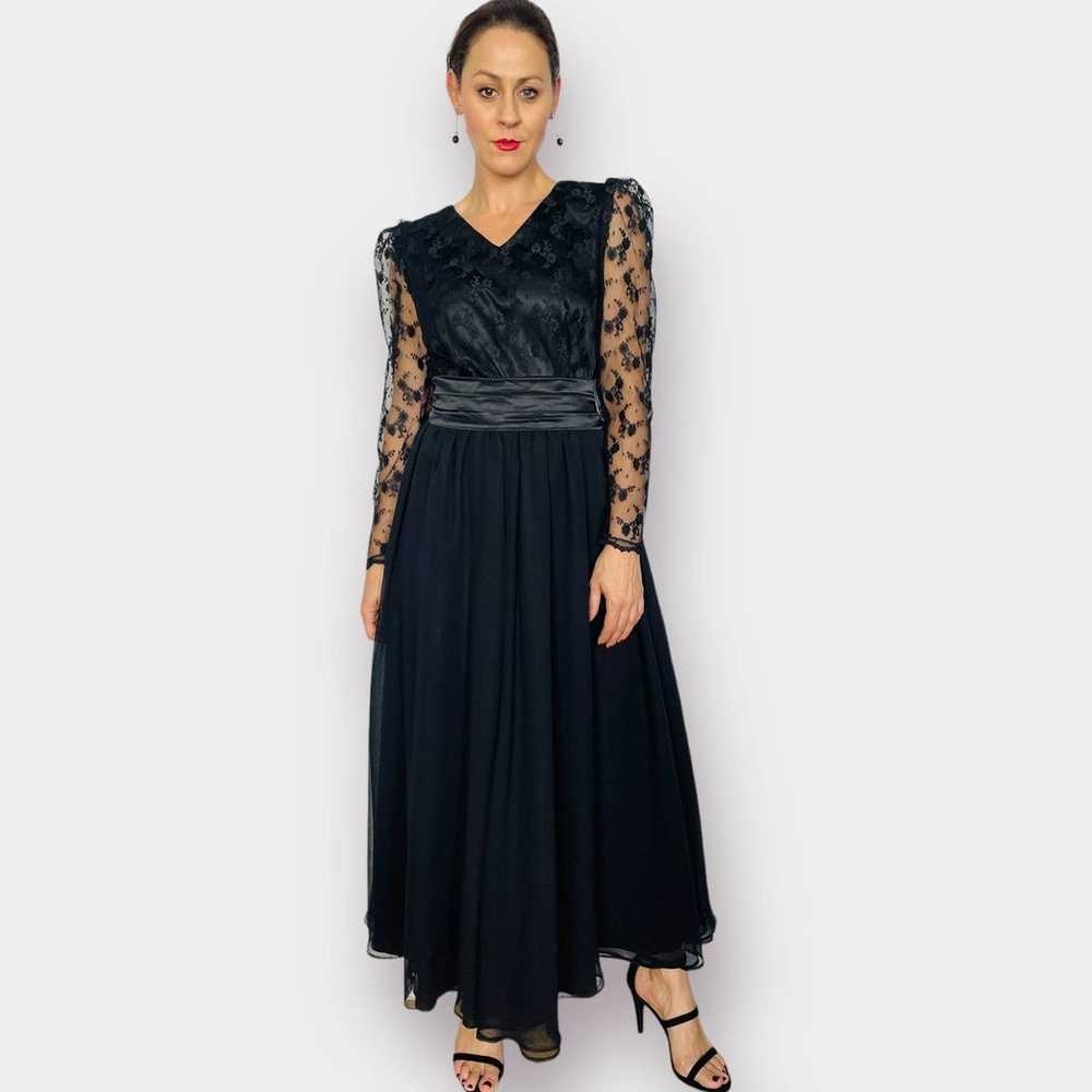 70s Dream Weavers Black Dress with Lace Sleeves - image 3