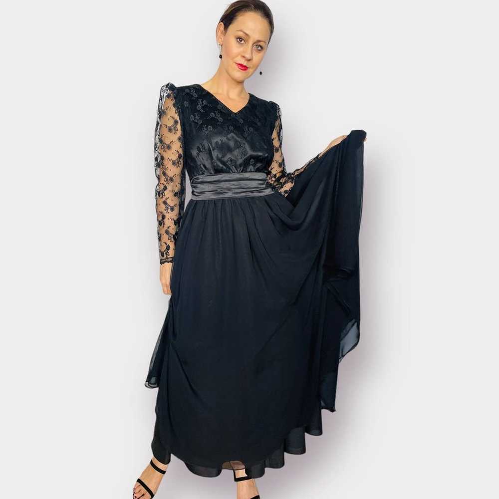 70s Dream Weavers Black Dress with Lace Sleeves - image 5