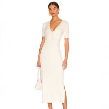 $378 FRAME REVOLVE BEIGE TWIST-FRONT RIBBED MIDI … - image 1