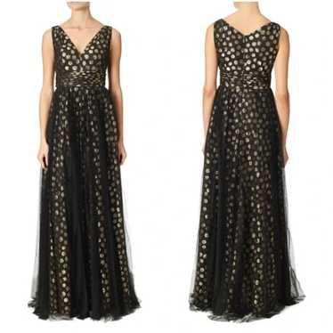 Adrianna Papell Black Gold Sleeveless Tulle Polka… - image 1