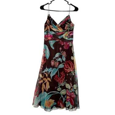 Carmen Marc Valvo, 100% silk floral brown dress si