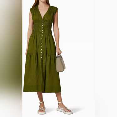 FRAME Ruched V-Neck Midi-Dress MSRP $ 458 - image 1