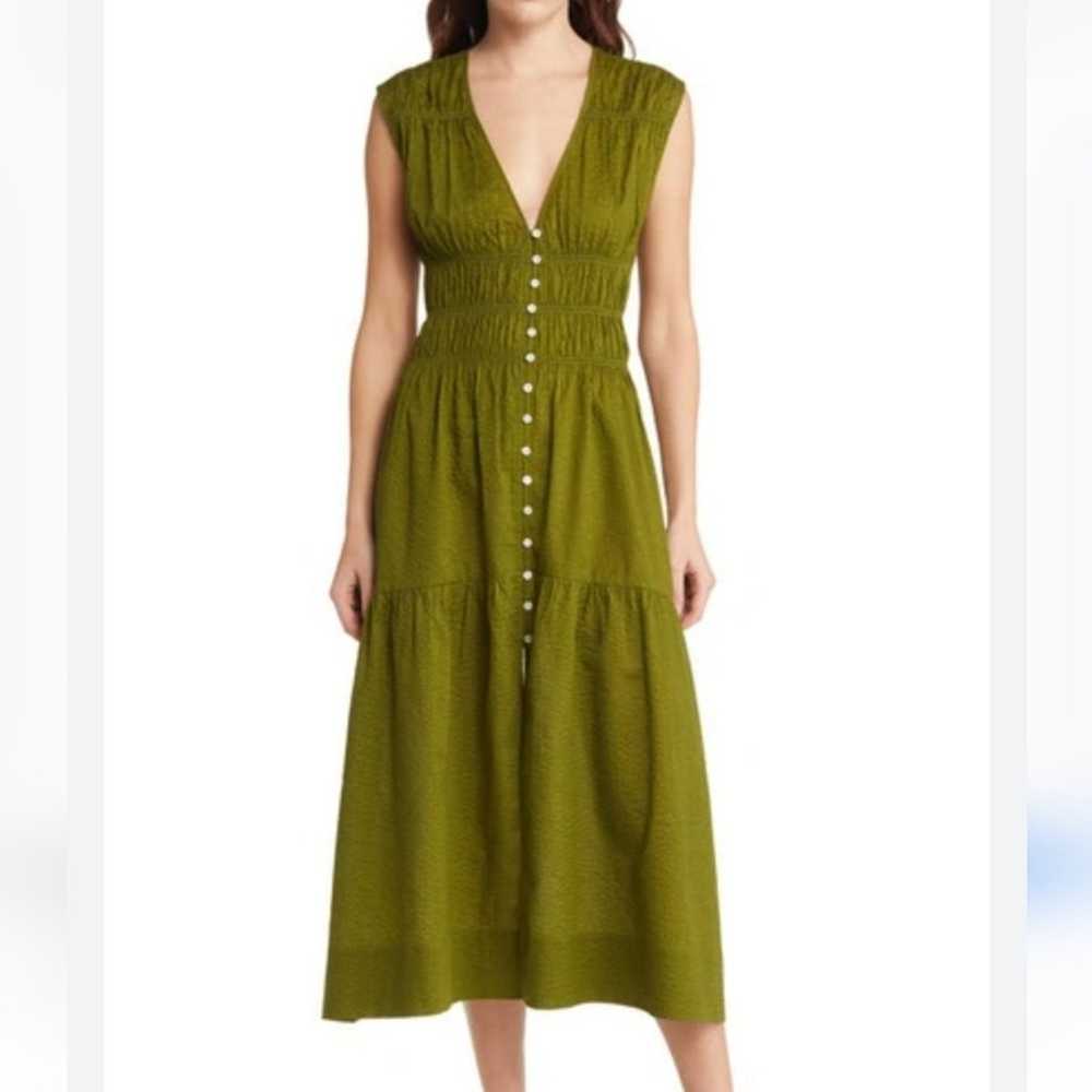 FRAME Ruched V-Neck Midi-Dress MSRP $ 458 - image 2