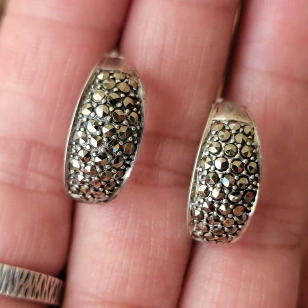 Vintage 925 sterling silver marcasite studded hoo… - image 7