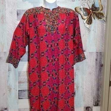 Vintage Christian Dior Silk Sz S Red Floral Robe … - image 1