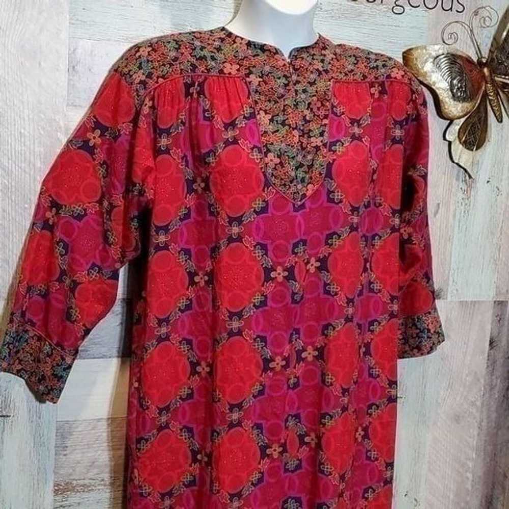 Vintage Christian Dior Silk Sz S Red Floral Robe … - image 3