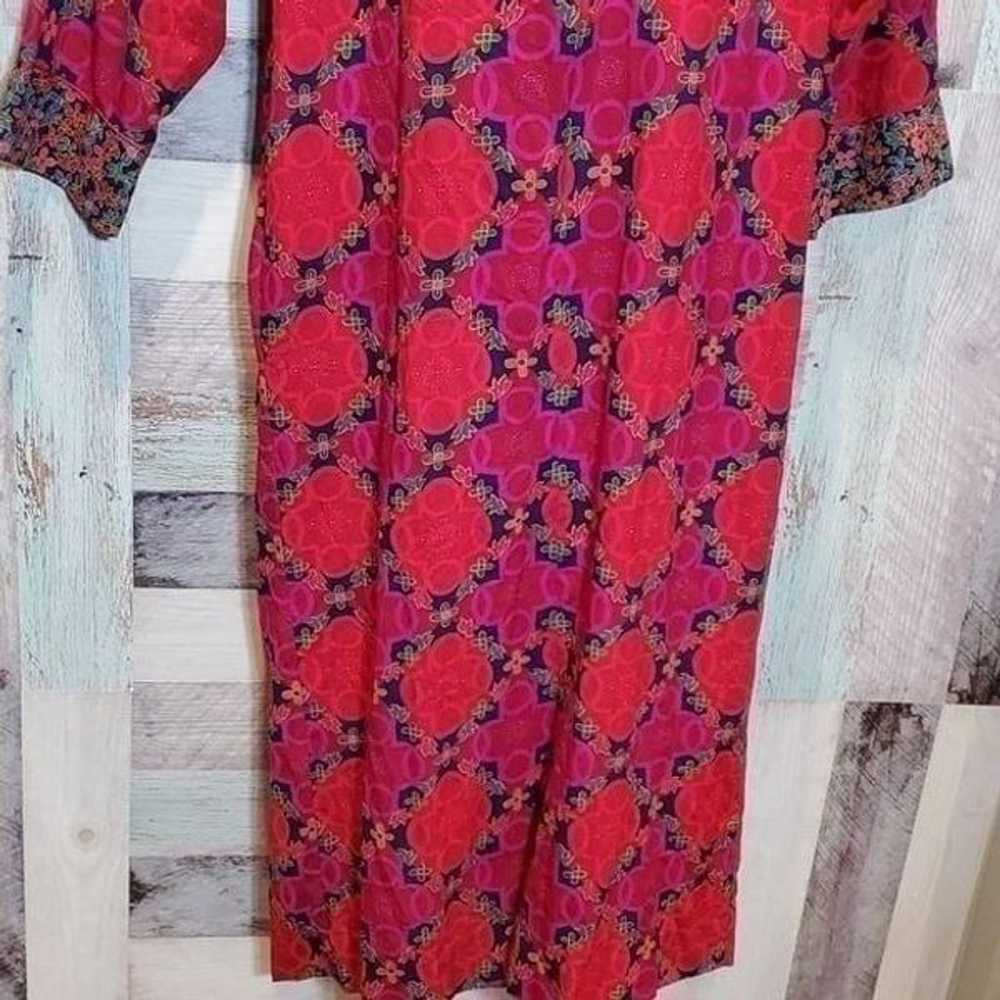 Vintage Christian Dior Silk Sz S Red Floral Robe … - image 4