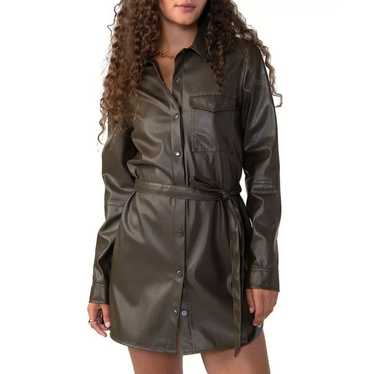 SANCTUARY Faux Leather Belted Shirt Mini Dress Sz 