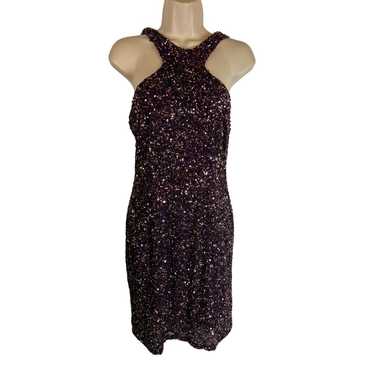 Theia purple Sequined Cocktail Dress 6 Open Back … - image 1