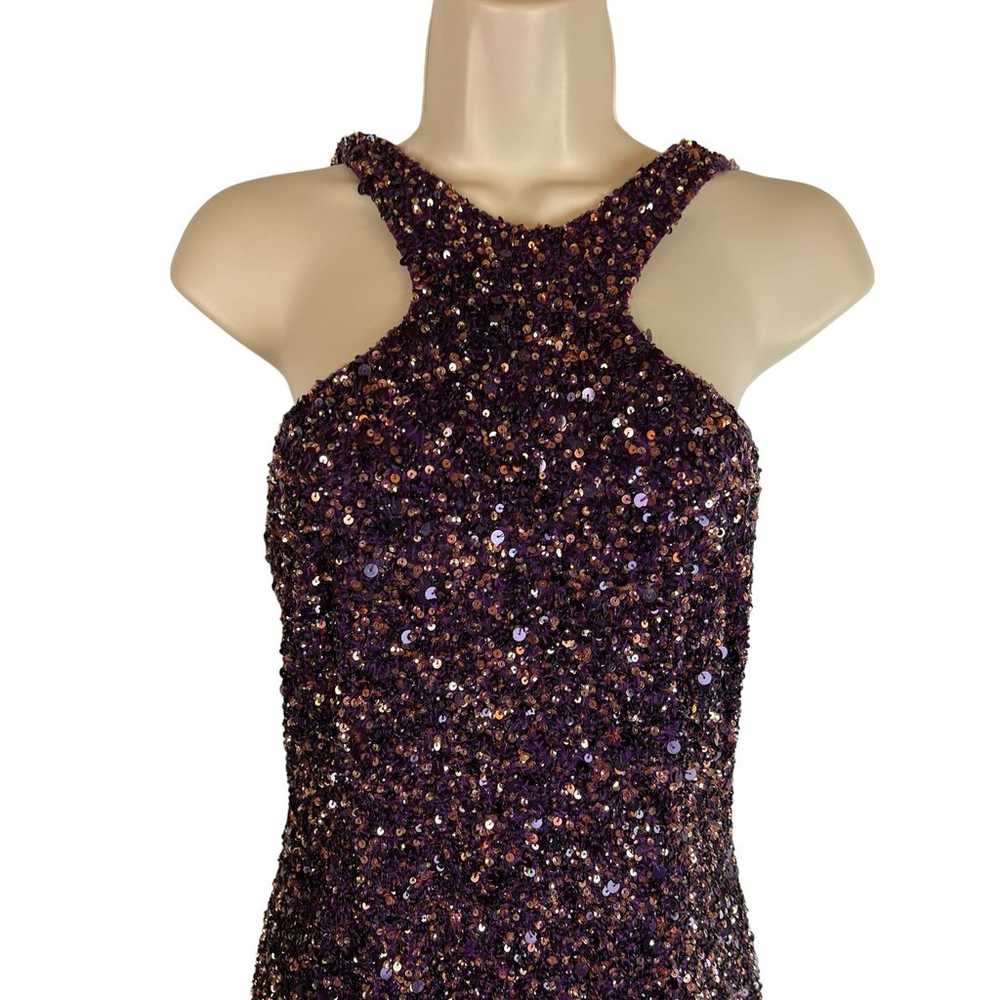 Theia purple Sequined Cocktail Dress 6 Open Back … - image 2