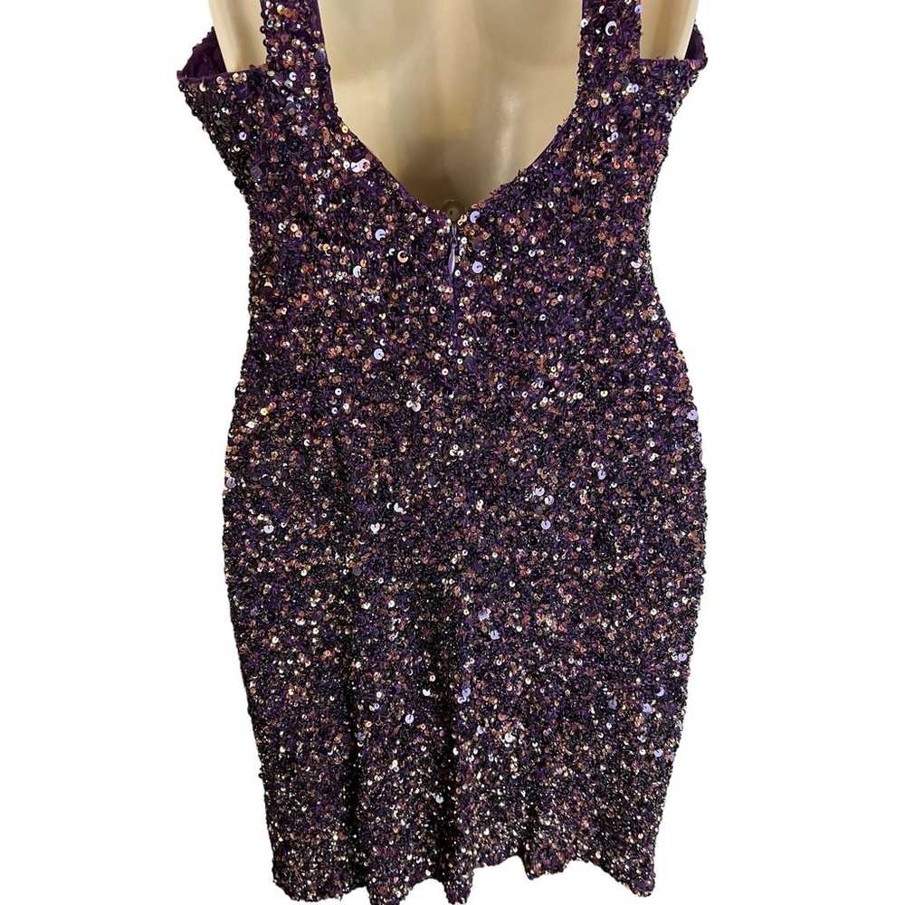 Theia purple Sequined Cocktail Dress 6 Open Back … - image 9