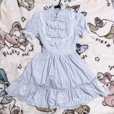 Light Blue Gingham Check Frill Dress Short Sleeve