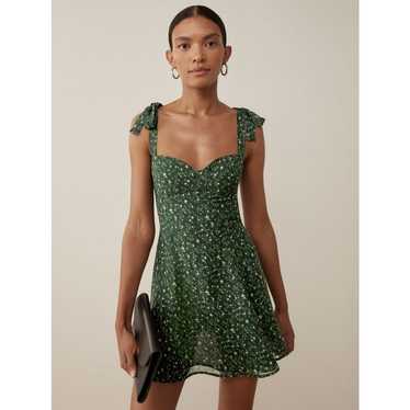 REFORMATION Niara Dress Green Floral Smocked Tie … - image 1