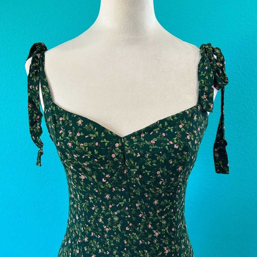 REFORMATION Niara Dress Green Floral Smocked Tie … - image 4