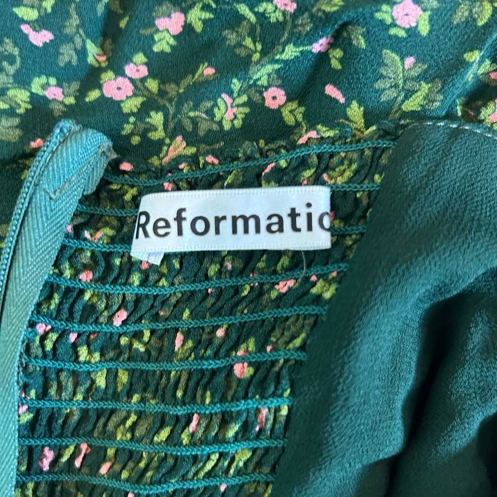 REFORMATION Niara Dress Green Floral Smocked Tie … - image 7