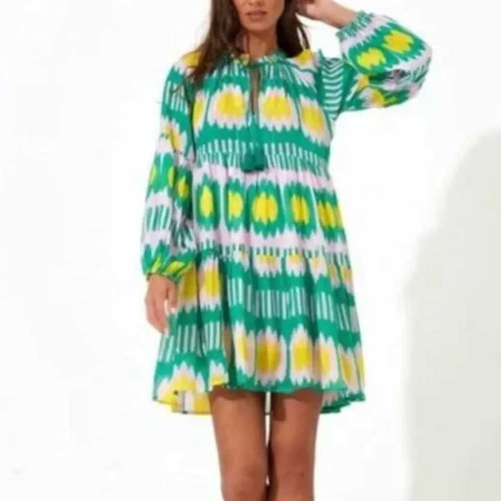 OLIPHANT Swing Dress Ikat Print Balloon Sleeves i… - image 1