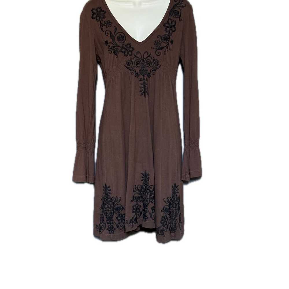 Johnny Was Size M JWLA Brown Tunic V-neck Dress B… - image 1