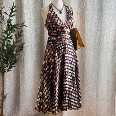 Vintage Y2K Monsoon Brown Silk Polta Dot Retro Fi… - image 1