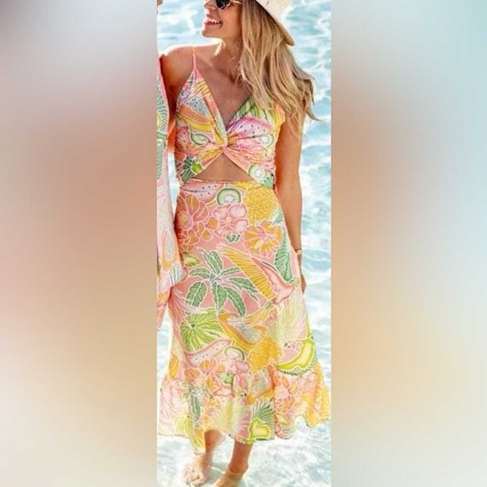 Kenny Flowers Tropical Print Cut Out Dress Size L… - image 1