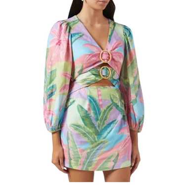 Farm Rio BEACH VIBE CUTOUT LINEN-BLEND MINI DRESS… - image 1